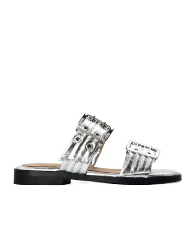 Ganni Buckle Slippers In Black