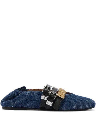 Ganni Buckle-strap Ballet Flats In Multi