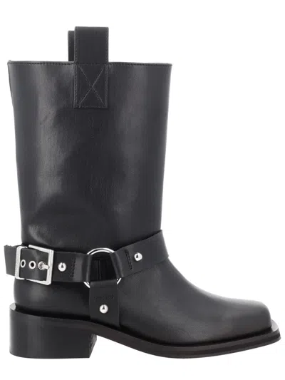 Ganni Buckle Strap Biker Boot In Black
