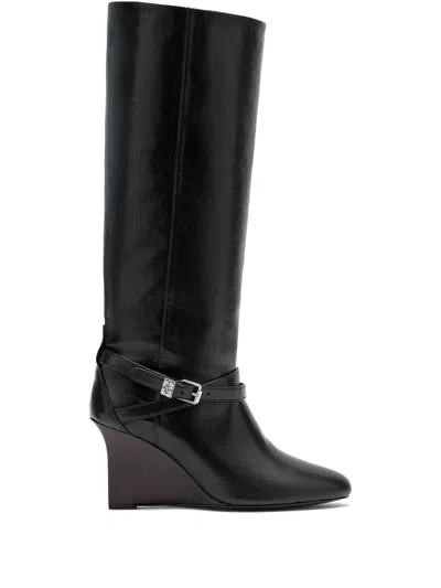 Ganni Buckle-strap Knee-high Boots In Animal Print