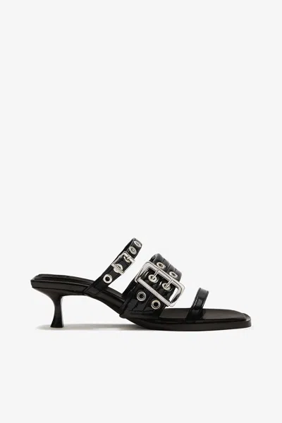 Ganni Buckle Strap Mule In Black