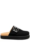 Ganni Feminine Buckle Felted Slides In Black