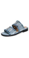 Ganni Lace Double-strap Mules Eyelet Detailing In Faded Denim