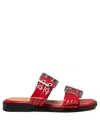 Ganni Buckle-fastening Patent-finish Slides In Red