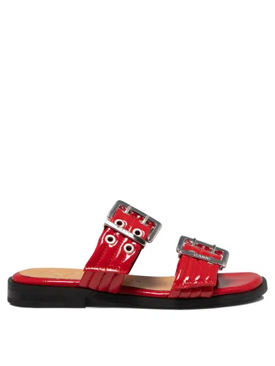 Ganni "buckle Two-strap" Sandals In Red