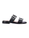 Ganni Buckled Eyelet-embellished Recycled Faux Patent-leather Sandals In Black