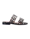 Ganni Leopard Print Buckle Slide Double Strap In Leopard