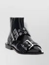 Ganni Black Wide Belt Buckle Ankle Boots In Black
