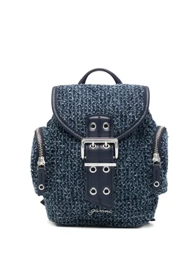 Ganni Buckle Zip Backpack In Blue