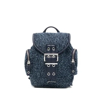 Ganni Buckle Zip Backpack In Blue