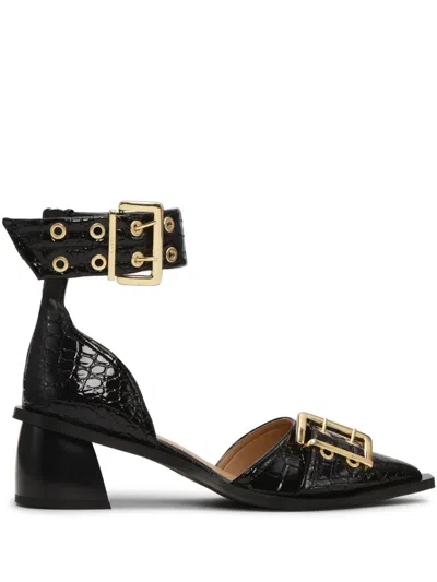 Ganni Chunky Buckle Open Cut Pumps In Black