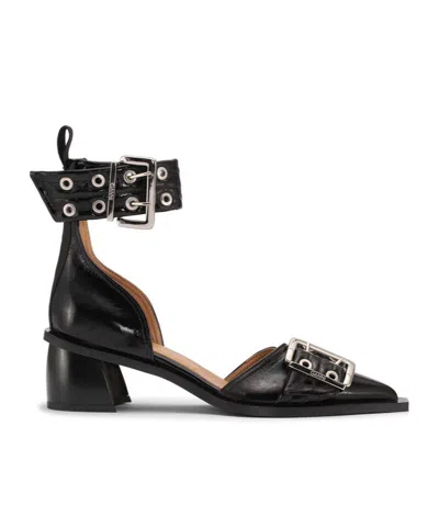 Ganni Chunky Buckle Open Cut Pumps In Black