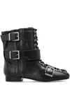 Ganni Buckled Lace-up Combat Boots In Black