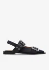 Ganni Black Feminine Buckle Flats In Navy