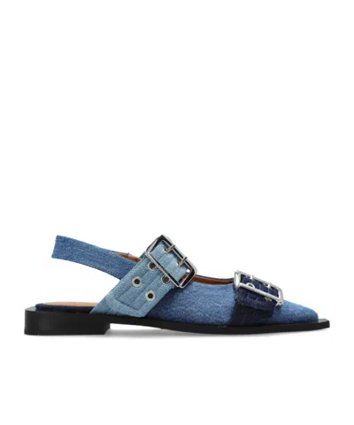 Ganni Open-toe Flat Sandals In Blue