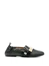Ganni Printed Synthetic Leather Ballerinas With Rubber Sole In Black