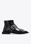 Ganni Black Wide Belt Buckle Ankle Boots In Black