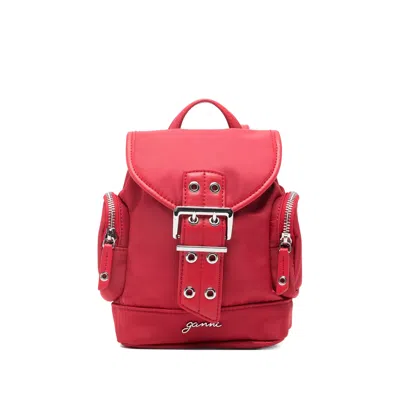 Ganni Buckle-detail Backpack In Red