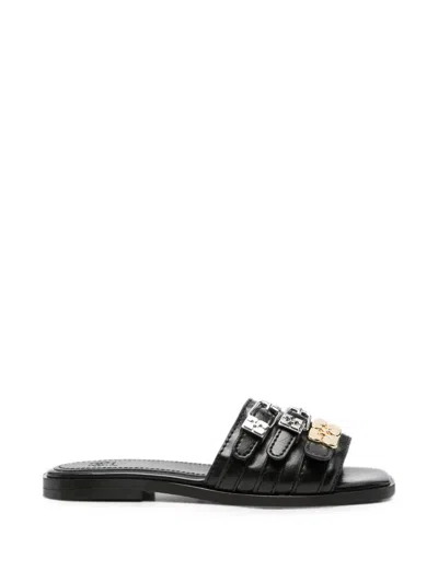 Ganni Buckle-detail Leather Slides In Black