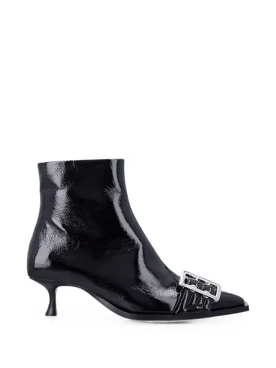 Ganni Buckle-detail Patent Ankle Boots In Animal Print