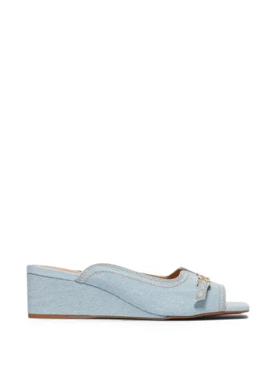 Ganni Buckle-detail Wedge Sandals In Blue