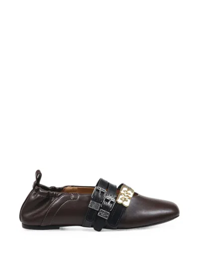 Ganni Buckle-strap Ballet Flats In Multi