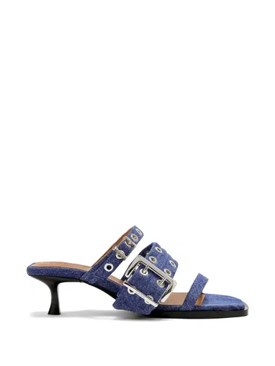 Ganni Buckle Strap Mule In Denim In Blue