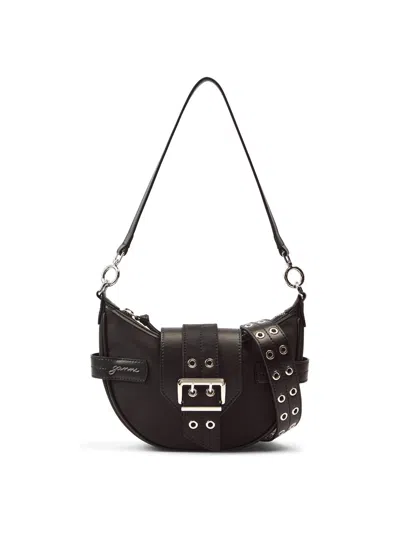Ganni Bucky Bag Small Crossbody Nylon In Black