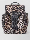 Ganni Mini Leopard Print Drawstring Backpack With Side Zip Pockets