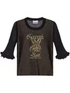 Ganni Transparent Jacquard Top With Playful Graphic In Black
