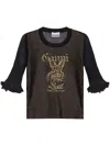 Ganni Transparent Jacquard Top With Playful Graphic In Black
