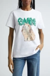 Ganni Printed Organic Cotton-jersey T-shirt In Bright White