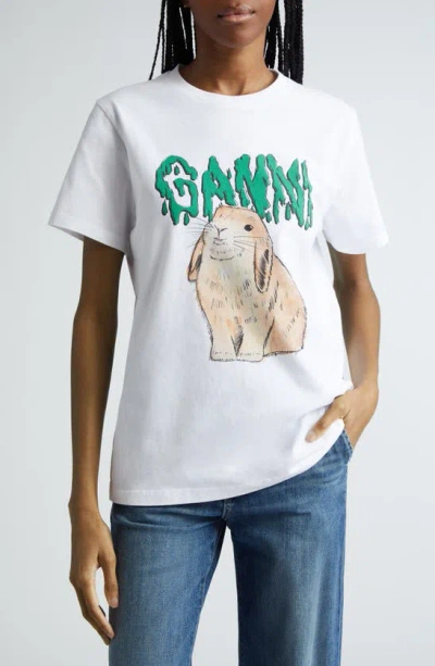 Ganni Bunny Logo Graphic T-shirt In Bright White