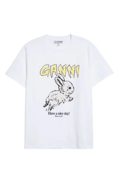 Ganni Bunny Organic Cotton Graphic T-shirt In Bright White