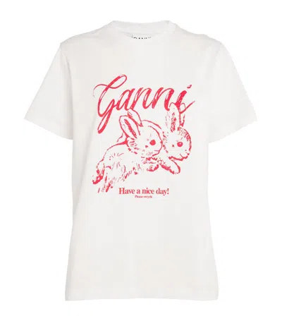 Ganni Bunny Print T-shirt In White