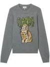 Ganni Bunny Wool Crewneck Sweater In Grey