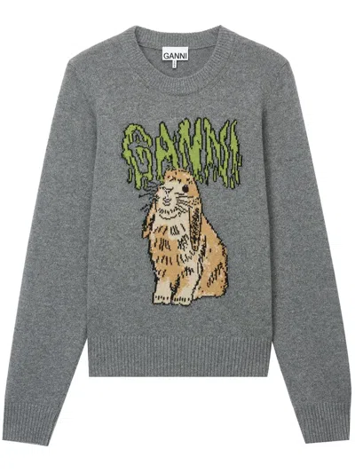 Ganni Wool Blend Sweater In Grey