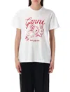 Ganni 'bunnies' White Crewneck T-shirt With Maxi Print On The Front