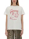 Ganni 'bunnies' White Crewneck T-shirt With Maxi Print On The Front In White