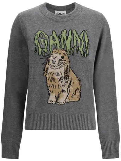 GANNI GANNI BUNNY WOOL CREWNECK SWEATER
