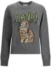 Ganni Bunny Wool Crewneck Sweater In Gray