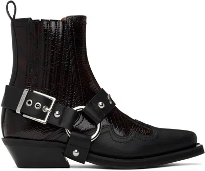 GANNI BURGUNDY & BLACK LOW CUT WESTERN CHELSEA BOOTS