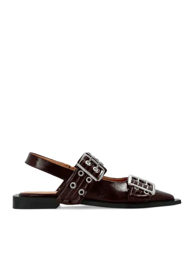 GANNI BURGUNDY BALLET FLAT WITH BUCKLE