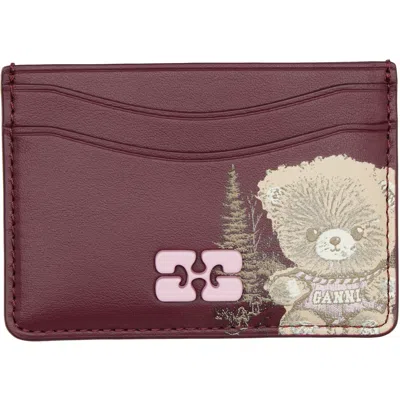 Ganni Burgundy Bou Forest Teddy Card Holder In 436 Burgundy