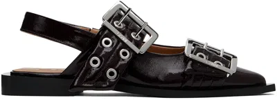Ganni Feminine Buckle Slingback Flats In Black