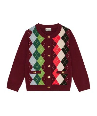 Ganni Cashmere Wool Mix Cardigan In Brown