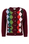 Ganni Womens Tawny Port Rhombus-print Round-neck Wool And Cashmere Cardigan Xl
