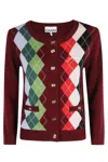 Ganni Multicolor Crewneck Cardigan With Jewel Buttons And Gemetric Motif On The Front