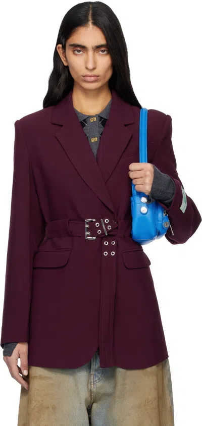 Ganni Burgundy Future Twill Suiting Blazer In Blue