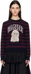 Ganni Burgundy Graphic Wool Mix Poodle Stripe Sweater In Red